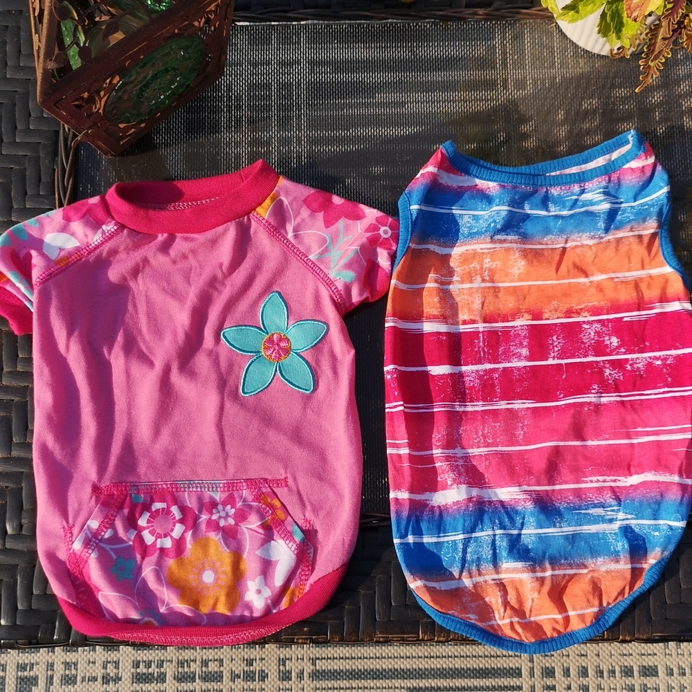 Two Super Cute Colourful Tropical Dog Summer Tees